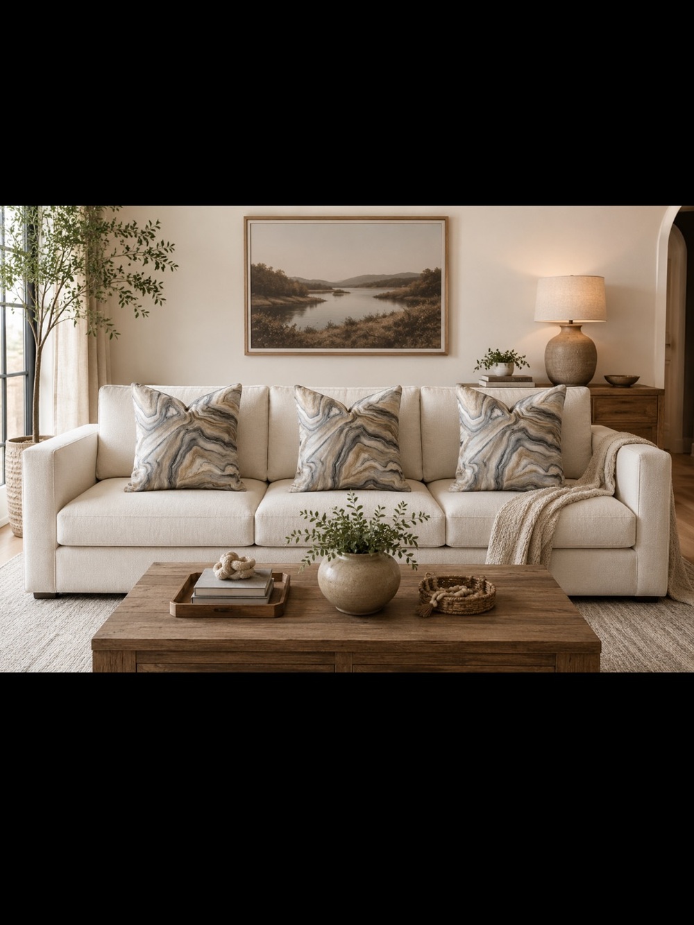 Callisto Marble-Effect Throw Pillows in Cream, Gray, and Brown Tones